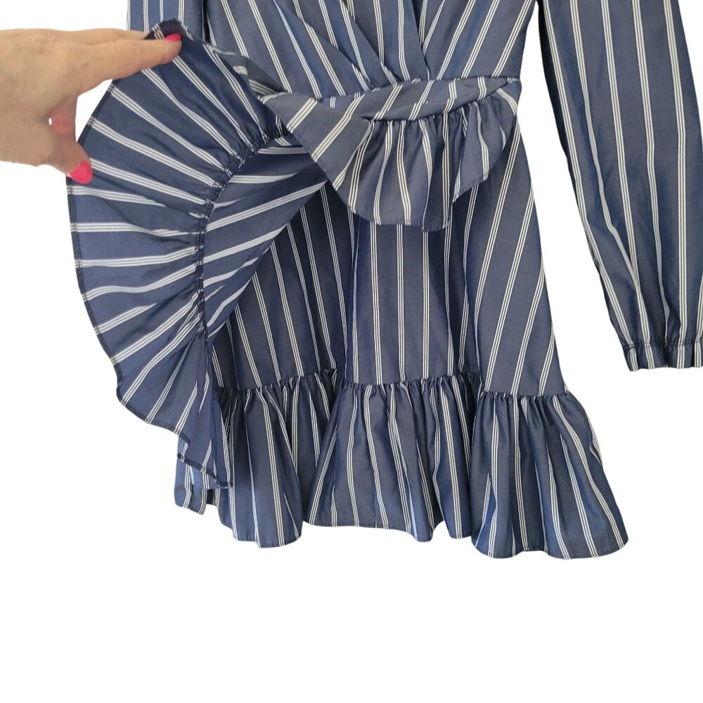 Habitual Striped Ruffle Mock Wrap Dress Girls Size 12 Blue White NWOT - Picture 5 of 9